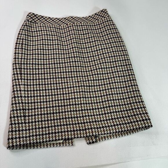 Talbot's Skirt Womens 10 Pencil Wool Houndstooth Check Classic Brown Preppy - Picture 1 of 9